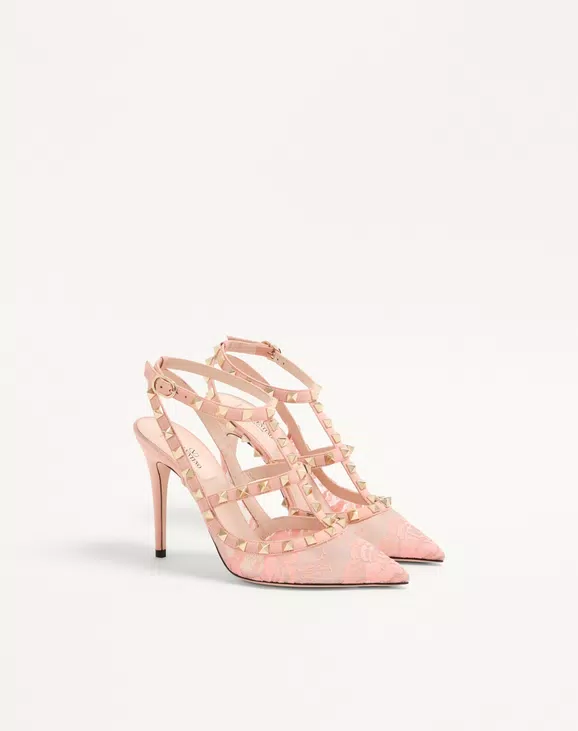 Valentino Rockstud Lace Pump With Straps 100Mm - Image 6